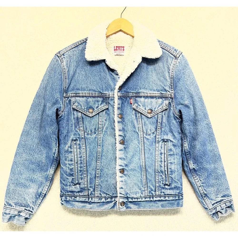 Vintage‎ Levi's Unisex Trucker Jacket Light Blue Denim Sherpa Lined USA Made 34R